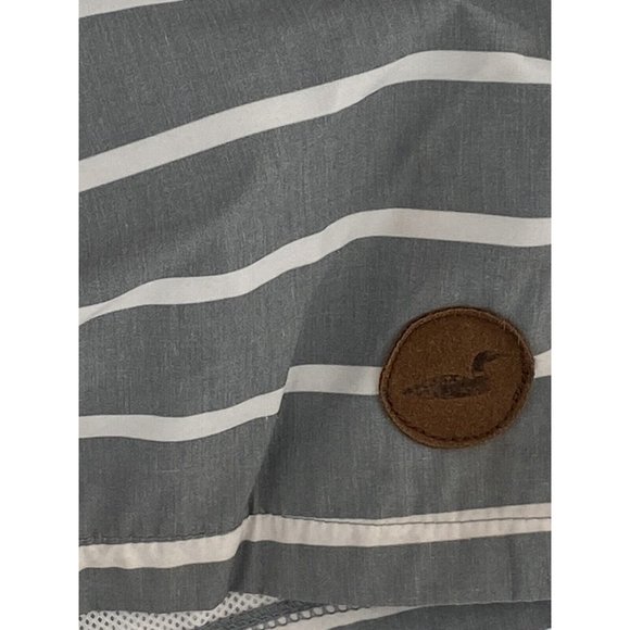 Great Lakes Swimwear Men's Trunks Gray White Stripe Liner Medium Drawstring - Picture 4 of 5